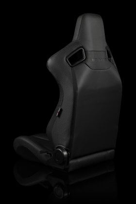 Braum Elite Black Leatherette Carbon Fiber Mixed Sport Reclining Seats - Black Stitches - Pair