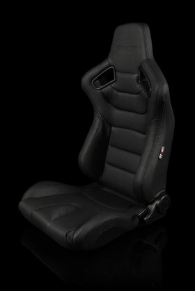 Braum Elite Black Leatherette Carbon Fiber Mixed Sport Reclining Seats - Black Stitches - Pair