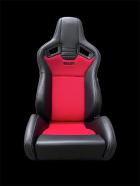 Braum Elite V2 Black Leatherette Sport Reclining Seats -Red Fabric - Pair