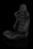 (image for) Braum Elite Black Leatherette Carbon Fiber Mixed Sport Reclining Seats - Red Stitches - Pair