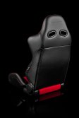 (image for) Braum Advan Black Leatherette Red Insert Fabric Carbon Fiber Mixed Sport Reclining Seats - Red Stitches - Pair