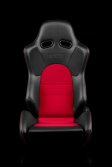 (image for) Braum Advan Black Leatherette Red Insert Fabric Carbon Fiber Mixed Sport Reclining Seats - Red Stitches - Pair