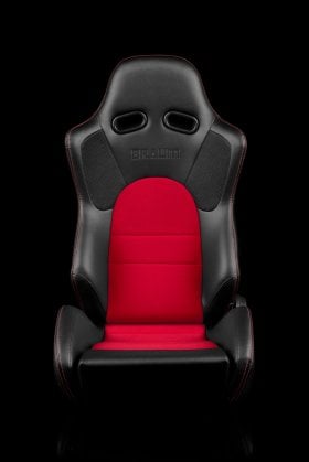 Braum Advan Black Leatherette Red Insert Fabric Carbon Fiber Mixed Sport Reclining Seats - Red Stitches - Pair