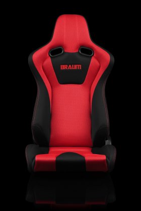 Braum VENOM Black-Red Fabric Mesh Mixed Sport Reclining Seats - Red Stitches - Pair