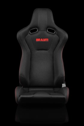 Braum VENOM Black Fabric Mesh Mixed Sport Reclining Seats - Red Stitches - Pair