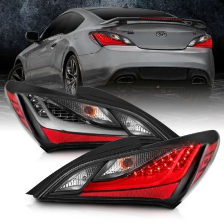 (image for) ANZO LED TAIL LIGHTS BLACK HOUSING SMOKE LENS GENESIS COUPE 2010 - 2016