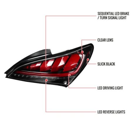 (image for) Spec-D Genesis Coupe Jet Black Housing Red Lens Sequential LED Tail Lights 2010 – 2016