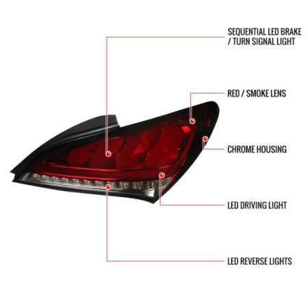 (image for) Spec-D Genesis Coupe Chrome Housing Red Smoke Lens Sequential LED Tail Lights 2010 – 2016