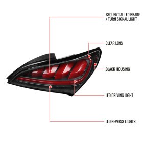 Spec-D Genesis Coupe Satin Black Housing Red Lens Sequential LED Tail Lights 2010 – 2016