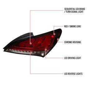 Spec-D Genesis Coupe Chrome Housing Red Smoke Lens Sequential LED Tail Lights 2010 – 2016
