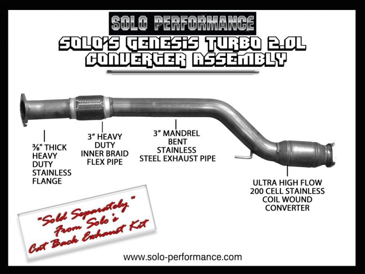 (image for) Solo Performance Genesis Coupe 2.0T Downpipe with Highflow Cat 2010 – 2014